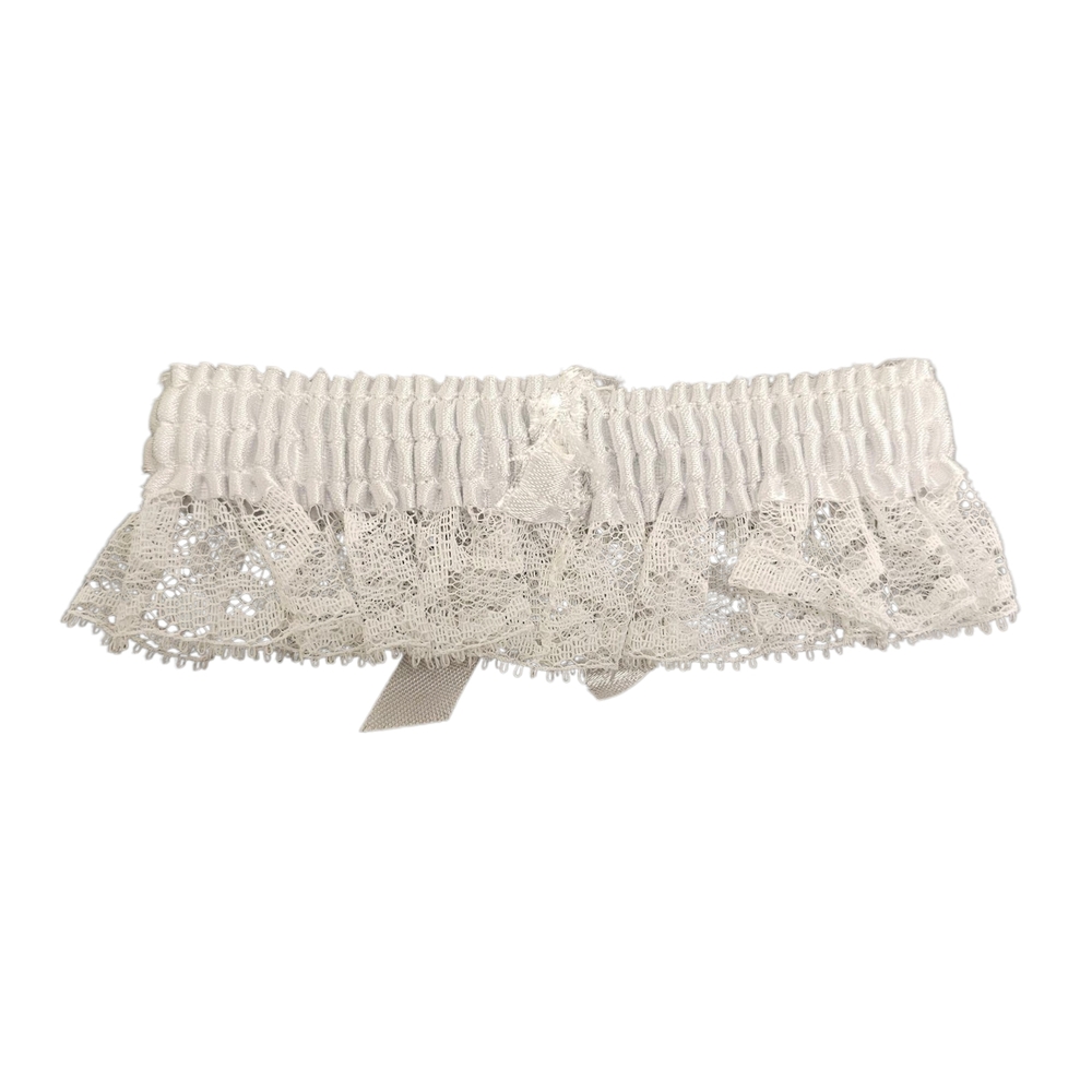 Elegant White Lace Bridal Garter with Bow And Faux Pearl Heart - Picture 2 of 3